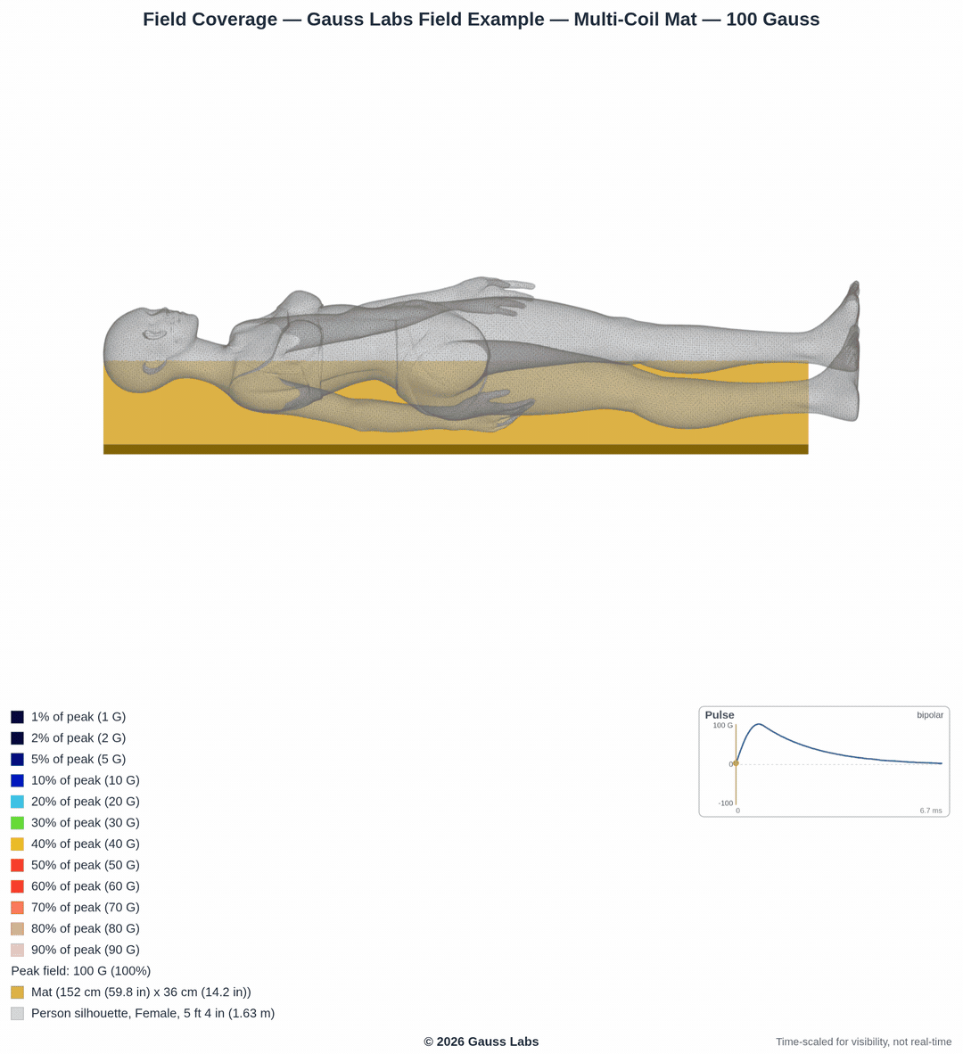 Multi-Coil Mat example: Coverage canopy of the measured PEMF field